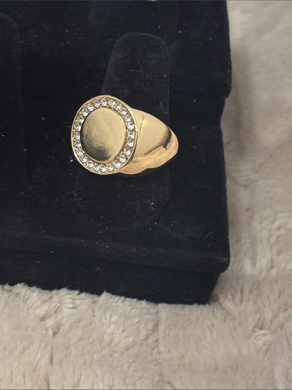 Vintage Gold Tone Crystal Halo Signet Ring